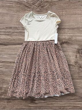 Girls Tahari Girl Cream and Leopard Print Dress Size 10 Brand New